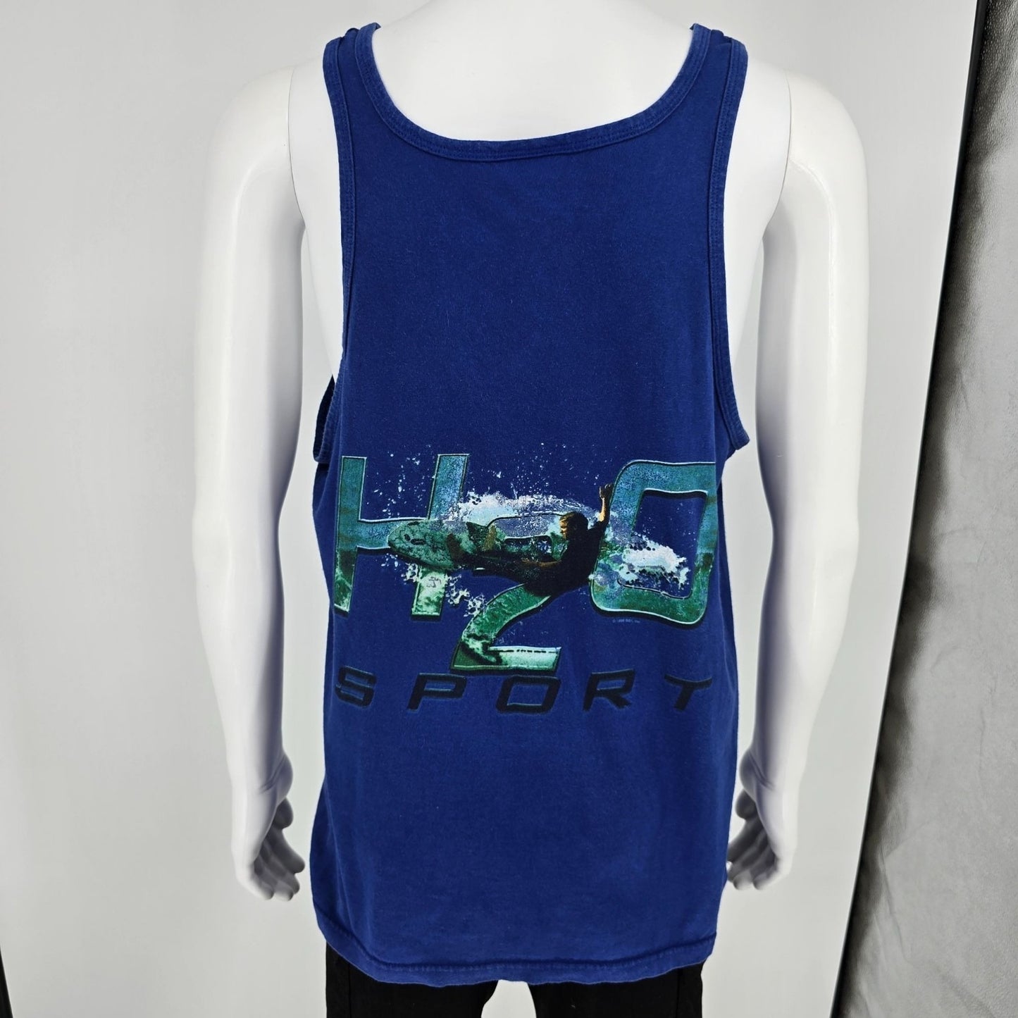 Vintage Late 1990s Bugle Boy H2O Sport Surf Graphic Blue Tank Top (Large)