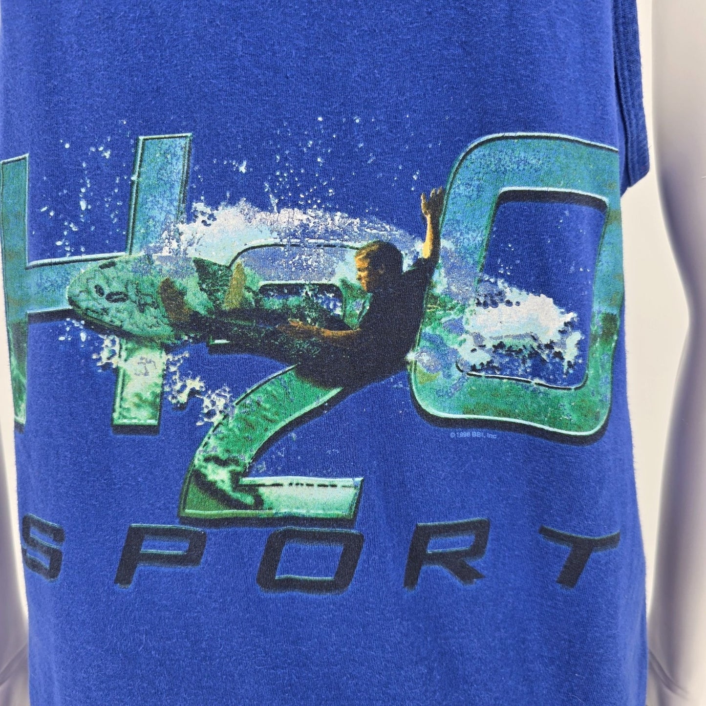 Vintage Late 1990s Bugle Boy H2O Sport Surf Graphic Blue Tank Top (Large)