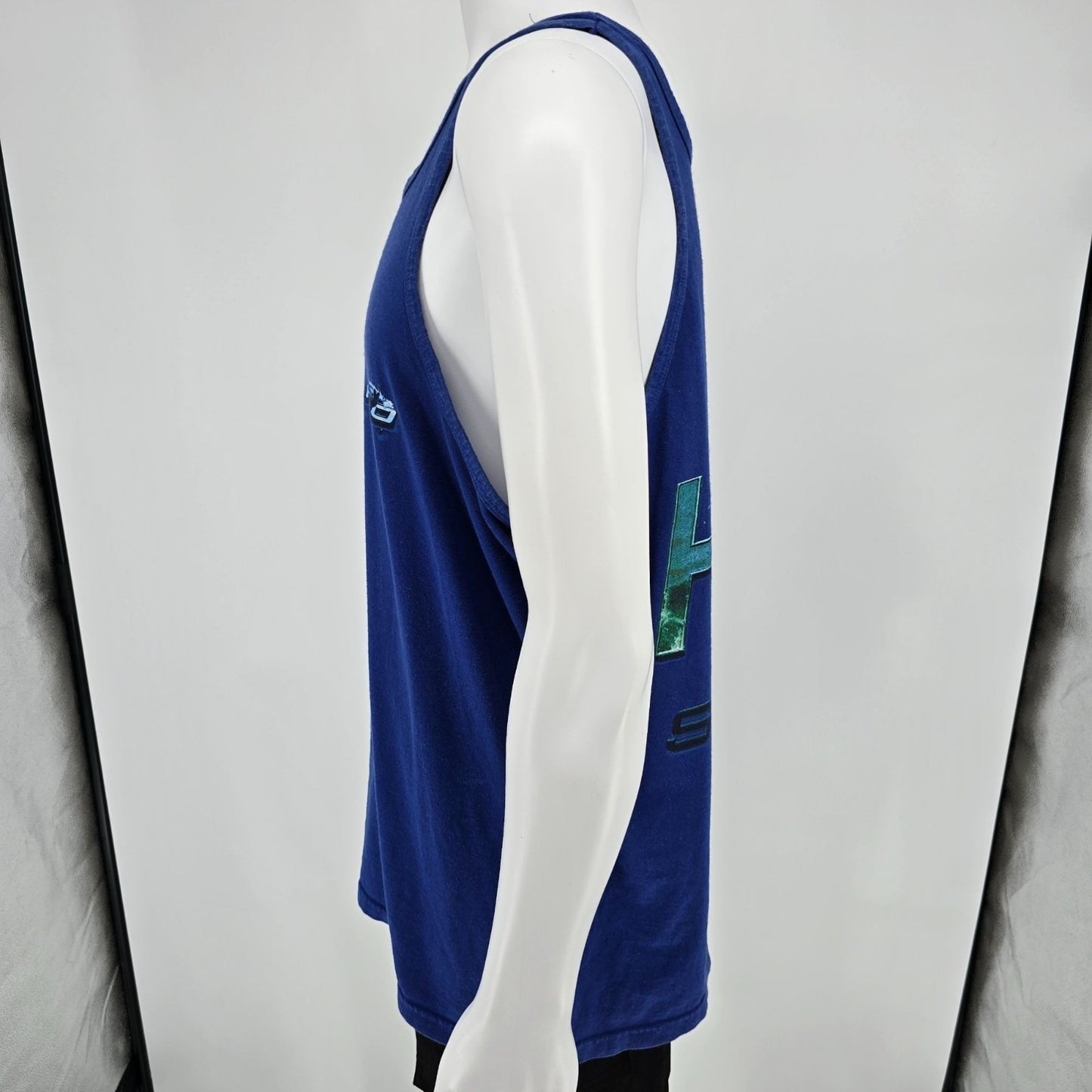 Vintage Late 1990s Bugle Boy H2O Sport Surf Graphic Blue Tank Top (Large)