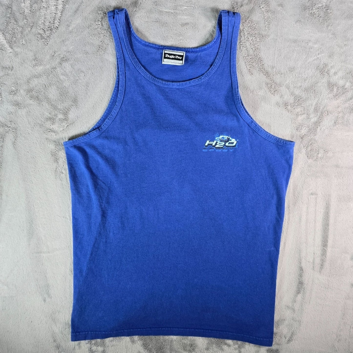 Vintage Late 1990s Bugle Boy H2O Sport Surf Graphic Blue Tank Top (Large)