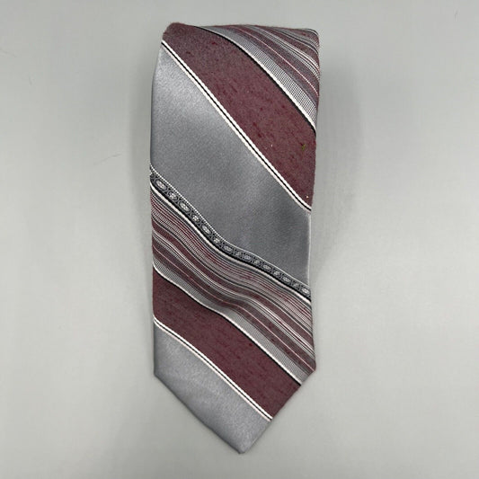 Vintage Silver & Burgundy Diagonal Striped Textured Pattern Tie (For crafting)
