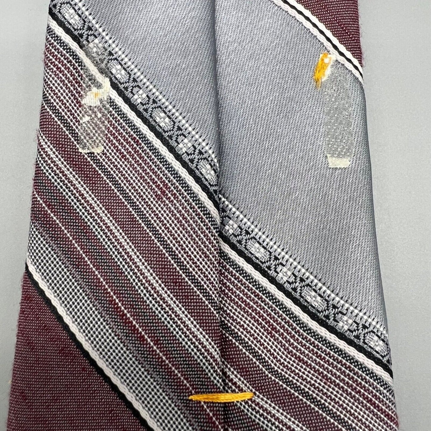 Vintage Silver & Burgundy Diagonal Striped Textured Pattern Tie (For crafting)