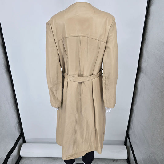 Vintage Late 1970s Vincent's Indiana Beige Leather Wrap Belted Coat (M) *Fair