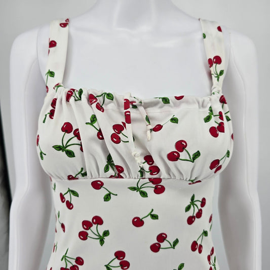 Vintage Y2K Candy Rocket White Cherry Print Sleeveless Mini Dress (Size 4/S)