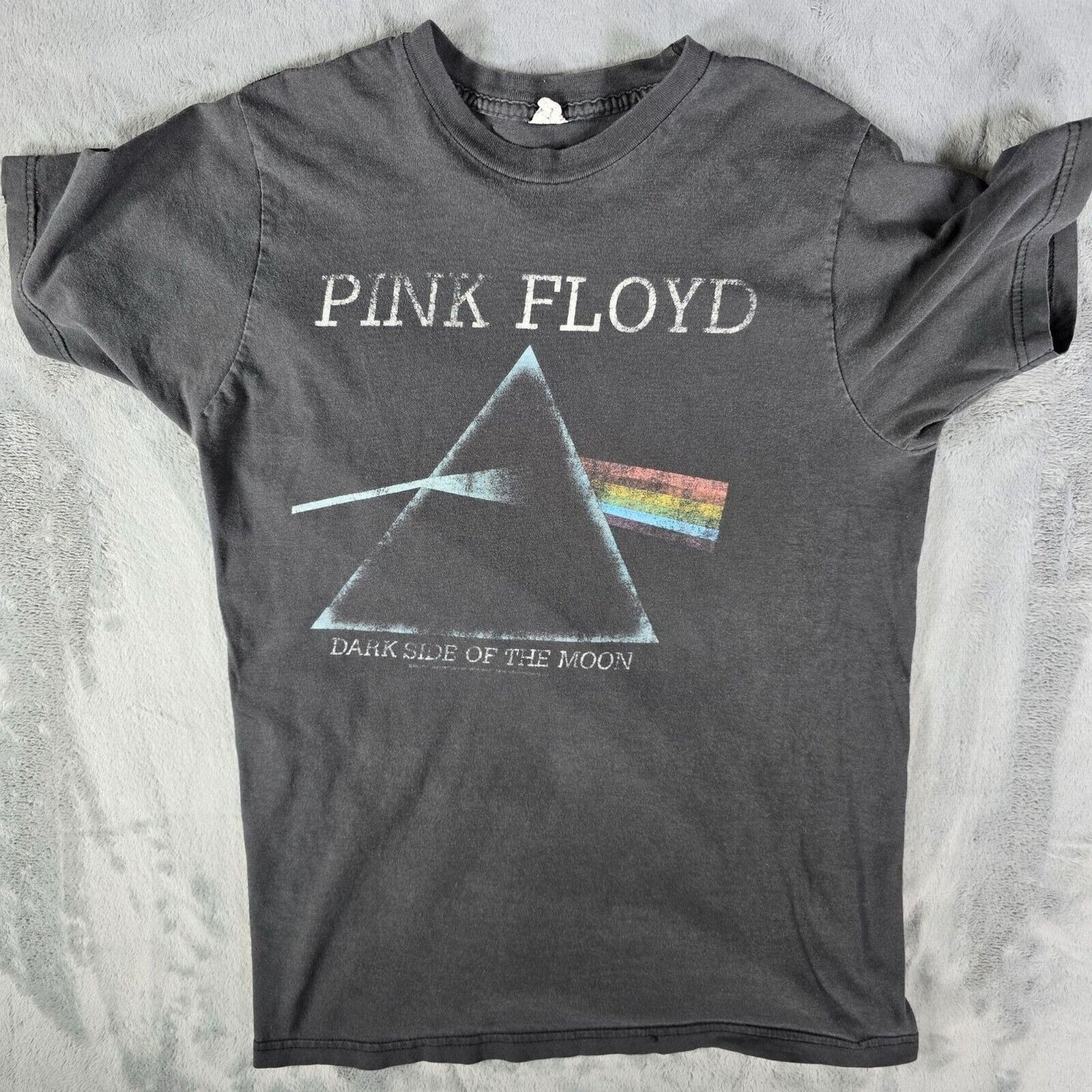 Vintage Y2K Pink Floyd Dark Side of the Moon Faded Black Graphic T-Shirt (S)