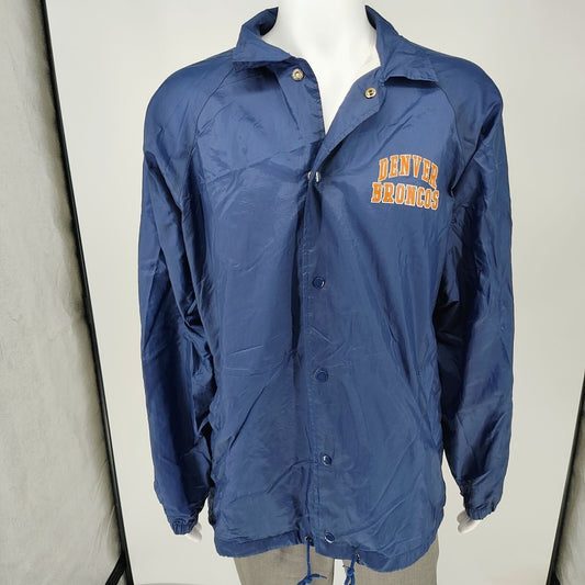 Denver Broncos NFL Gameday Logo 7 Snap Button Navy Windbreaker Jacket (Large)