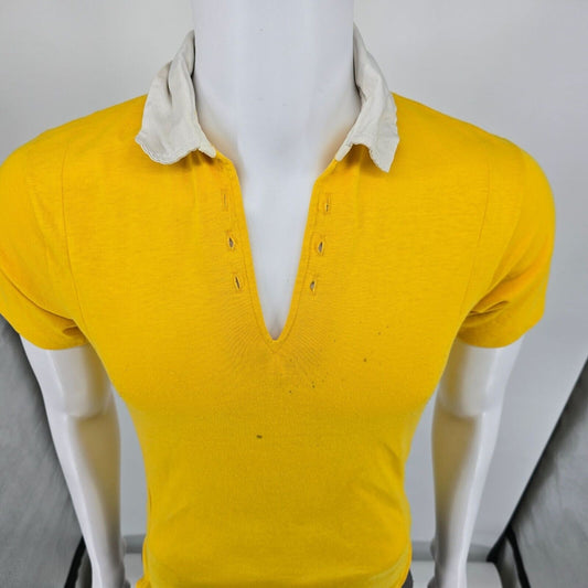 Vintage Distressed 1970s/1980s Mustard Yellow Lace-Up Rugby/Polo Shirt (XS)