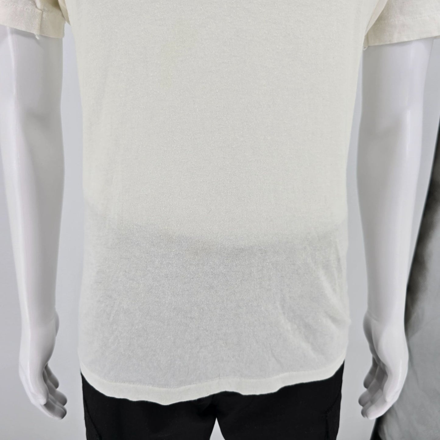 Vintage 1990s Hanes Blank White Single Stitch V-Neck Cotton T-Shirt (M)