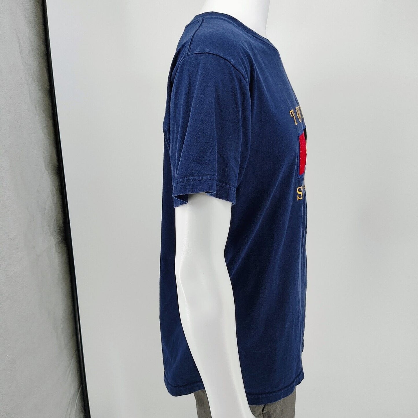 Vintage Hilfiger Tommy Sports Embroidered Velvet Logo Blue T-Shirt (Medium)
