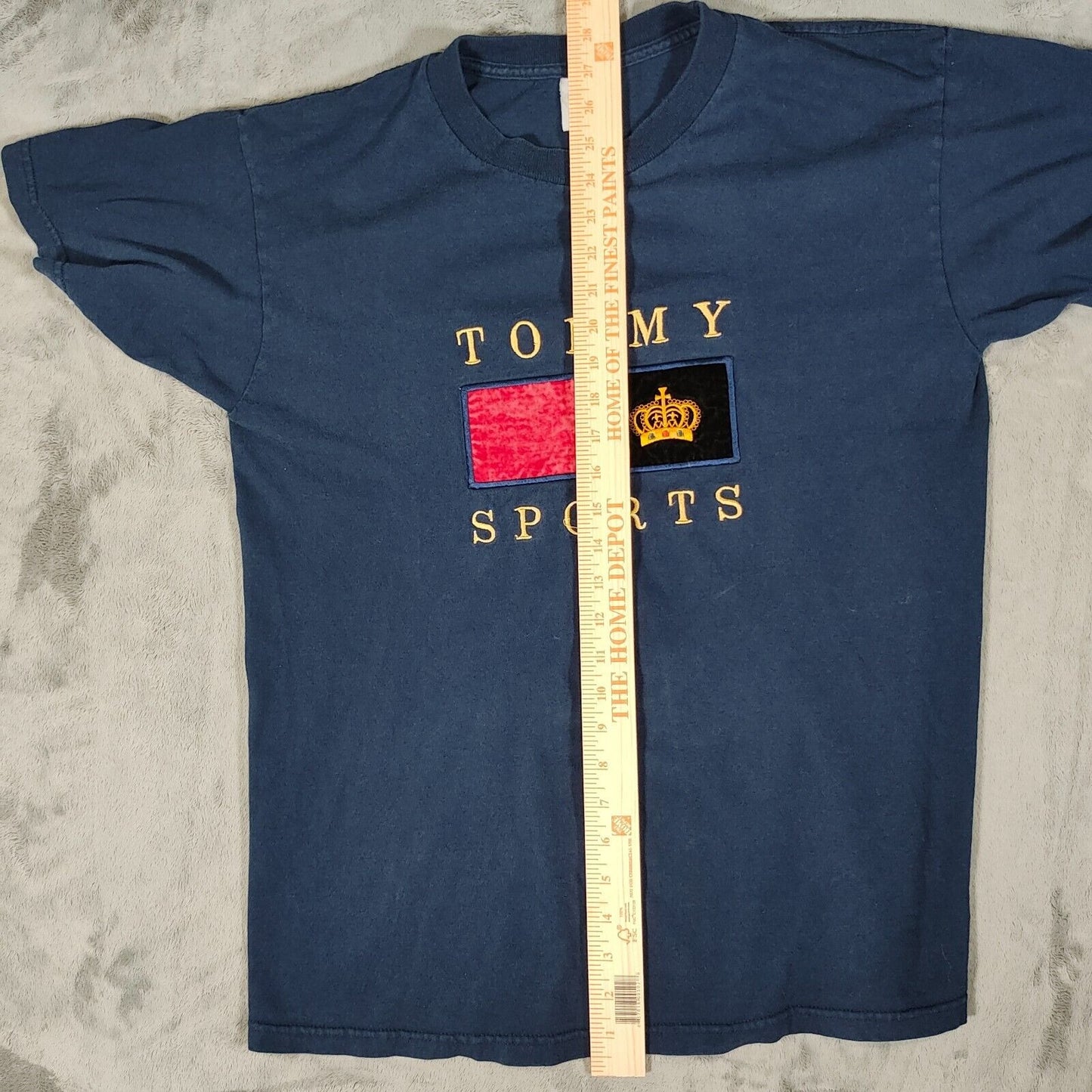 Vintage Hilfiger Tommy Sports Embroidered Velvet Logo Blue T-Shirt (Medium)