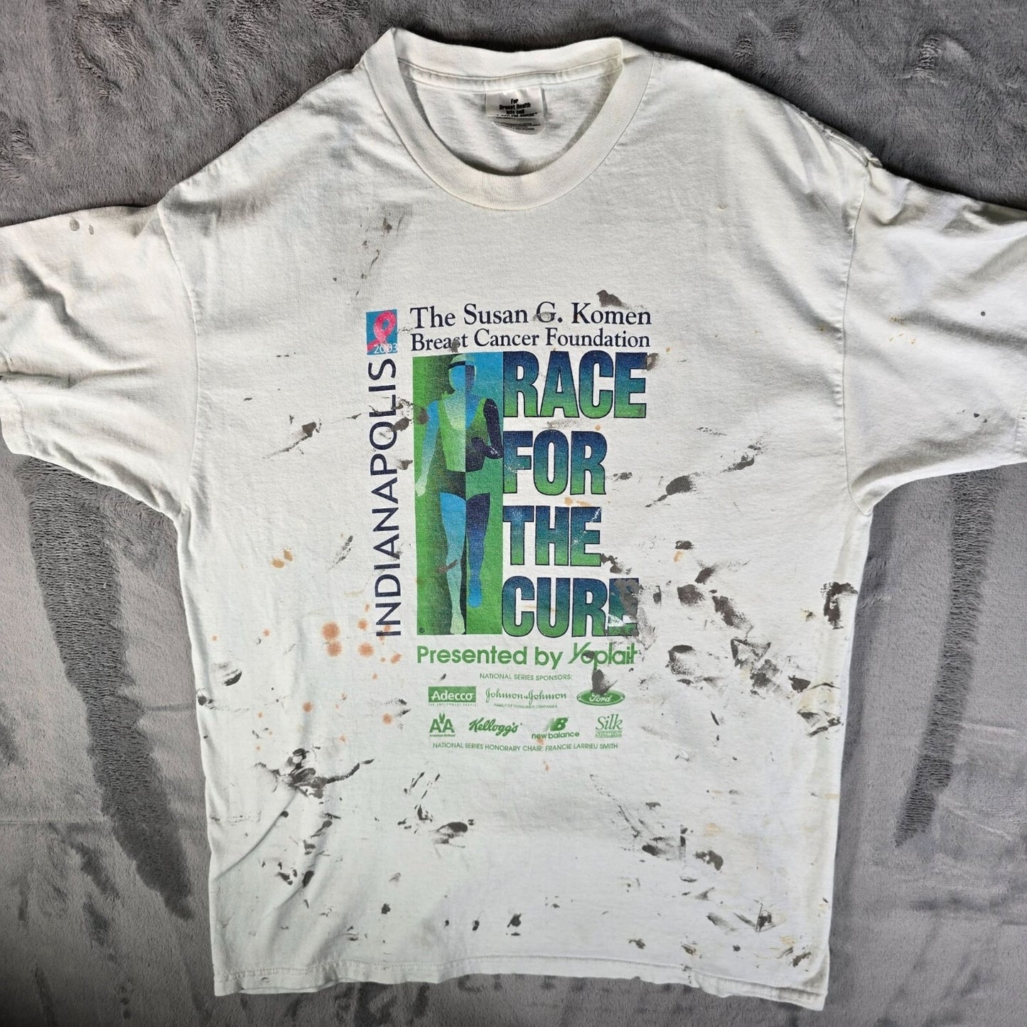 Vintage Thrashed 2003 Susan G. Komen Race for the Cure Indianapolis T-Shirt (L)