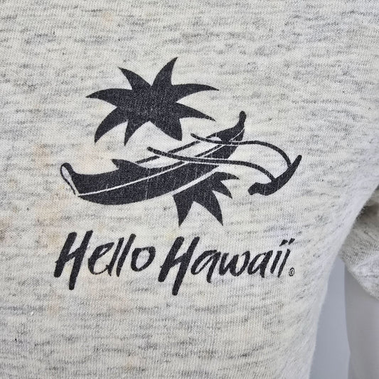 Thrashed Vintage 1990s Hello Hawaii Gray Single Stitch Tourist T-Shirt (M)