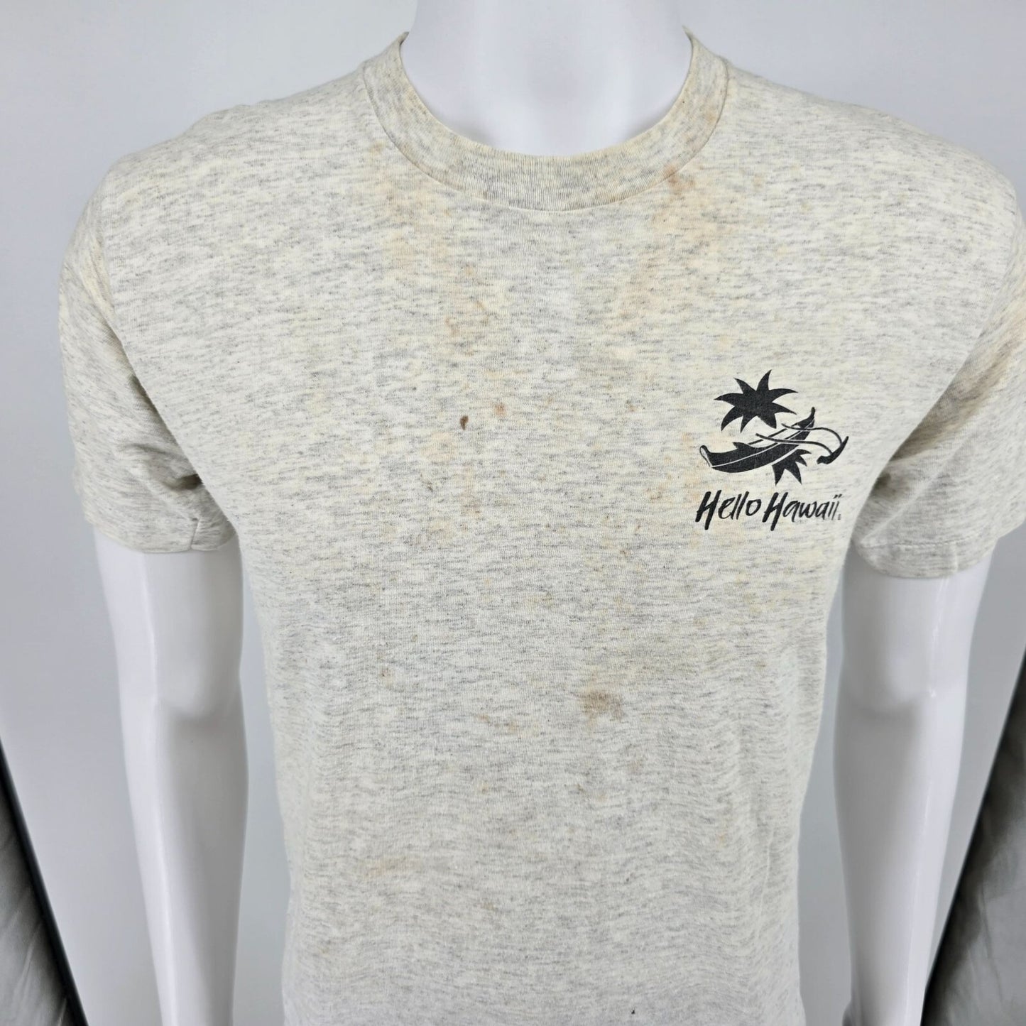 Thrashed Vintage 1990s Hello Hawaii Gray Single Stitch Tourist T-Shirt (M)