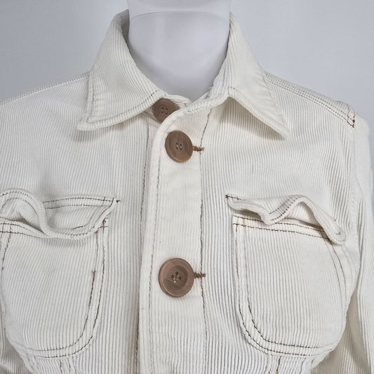 2000s Tulle Anthropologie Women's Fitted Ivory Corduroy Jacket (S) *Fair