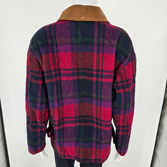 Vintage 1990s Braetan Made in USA Plaid Wool Blend Snap Button Jacket (M)