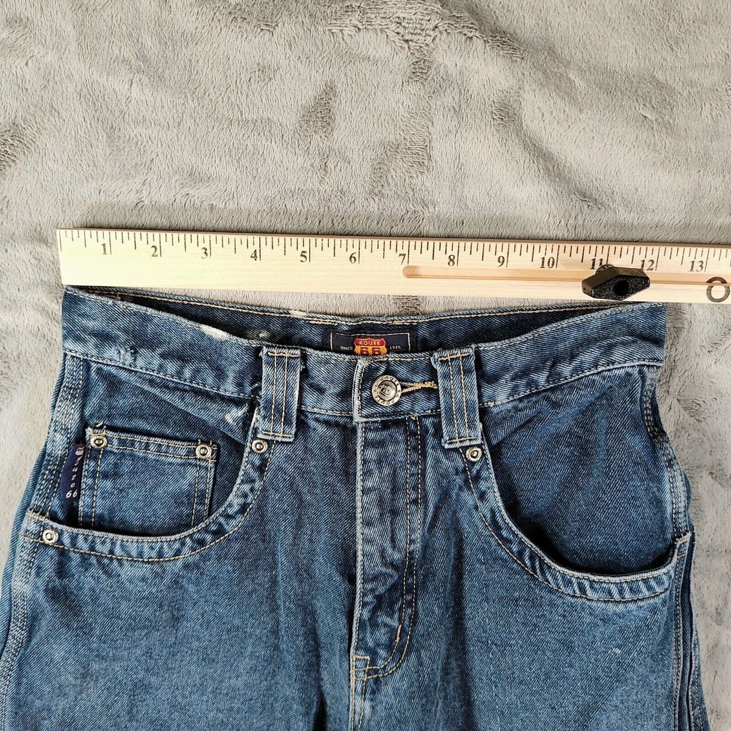 Vintage Y2K Route 66 Girl's High-Waisted Distressed Wide-Leg Jeans (Size 12)