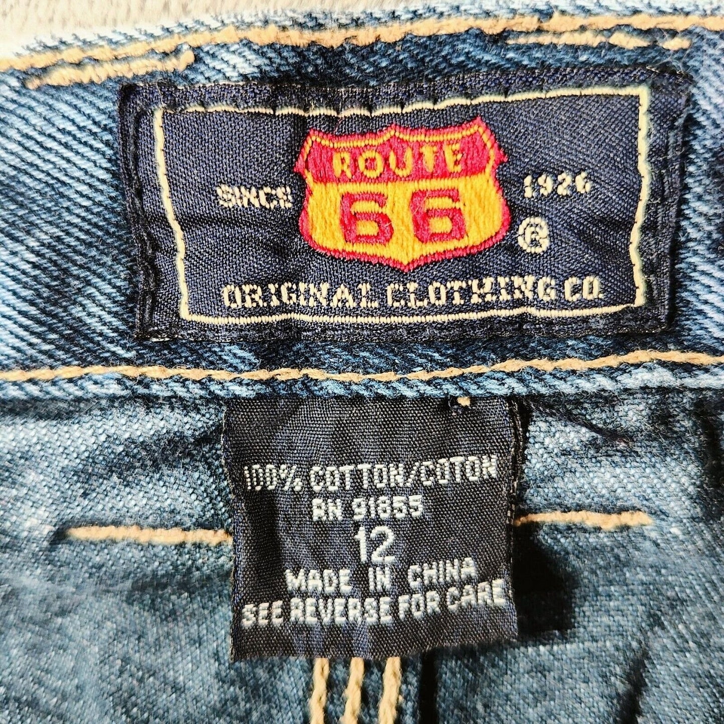 Vintage Y2K Route 66 Girl's High-Waisted Distressed Wide-Leg Jeans (Size 12)
