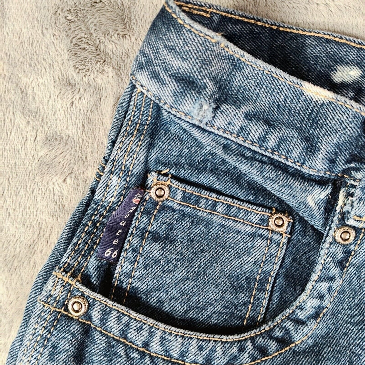 Vintage Y2K Route 66 Girl's High-Waisted Distressed Wide-Leg Jeans (Size 12)