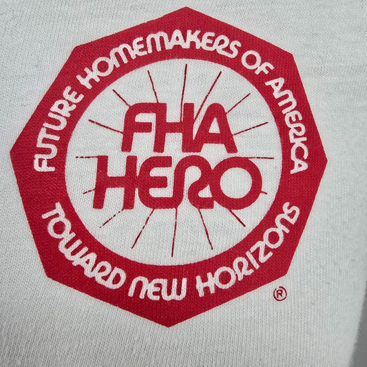 Viintage 1970s "FHA Hero" Future Homemakers of America Ringer Tee T-Shirt (XS)
