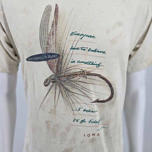 Vintage Thrashed Henry David Thoreau Greenwell's Glory Iowa Fishing T-Shirt M/L