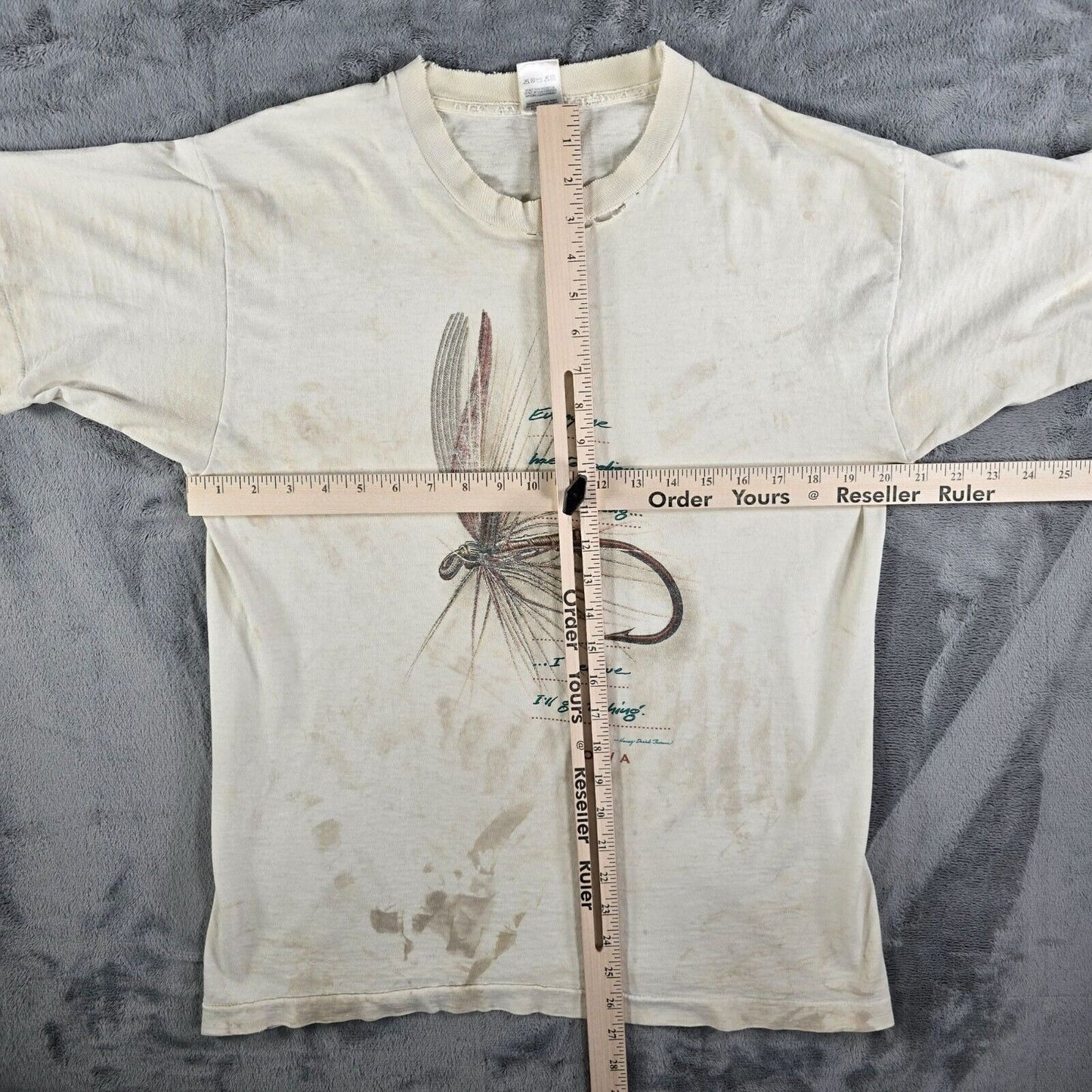 Vintage Thrashed Henry David Thoreau Greenwell's Glory Iowa Fishing T-Shirt M/L