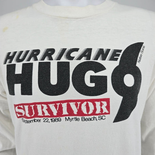 Vintage 1989 Hurricane Hugo Survivor Myrtle Beach Long Sleeve T-Shirt (L/XL)
