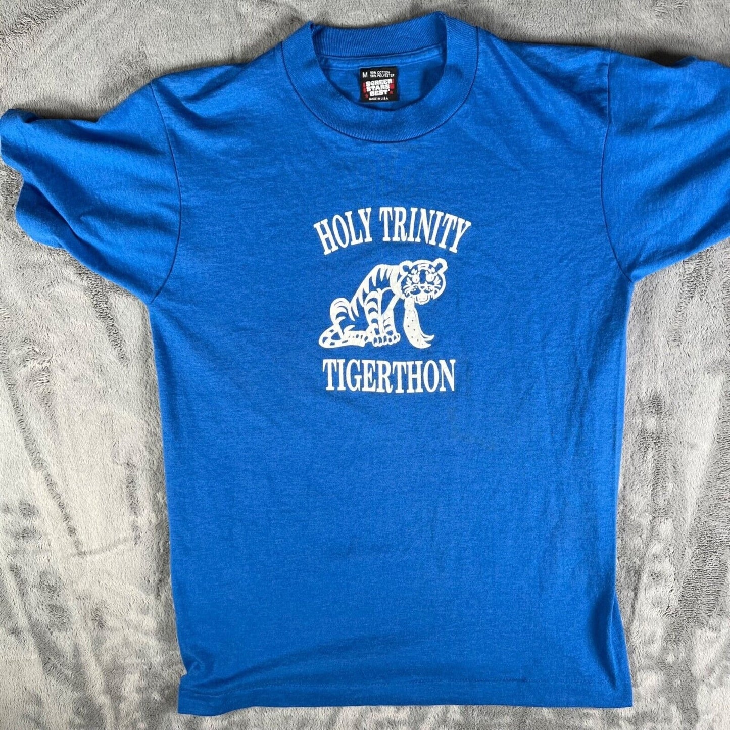 Vintage 1980s/1990s Screen Stars Best Blue Holy Trinity Tigerthon T-Shirt (S)