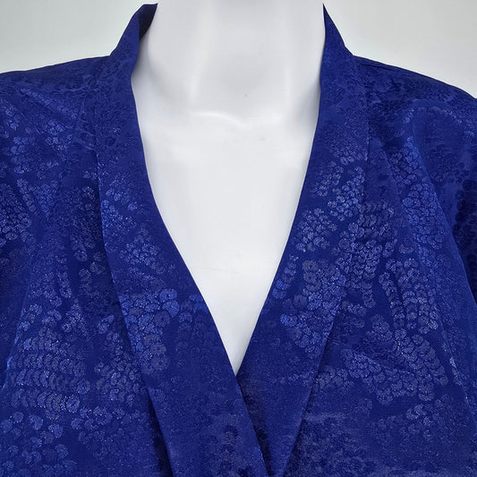 Vintage 1980s Liberated Lady California Royal Blue Jacquard Wrap Blouse (6/S)