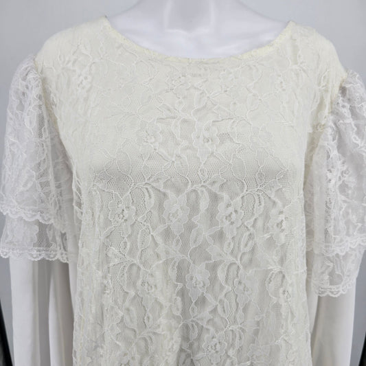 Vintage 1980s Media One Cream/Ivory Drop Waist Plus Size Flapper Dress (XXL)
