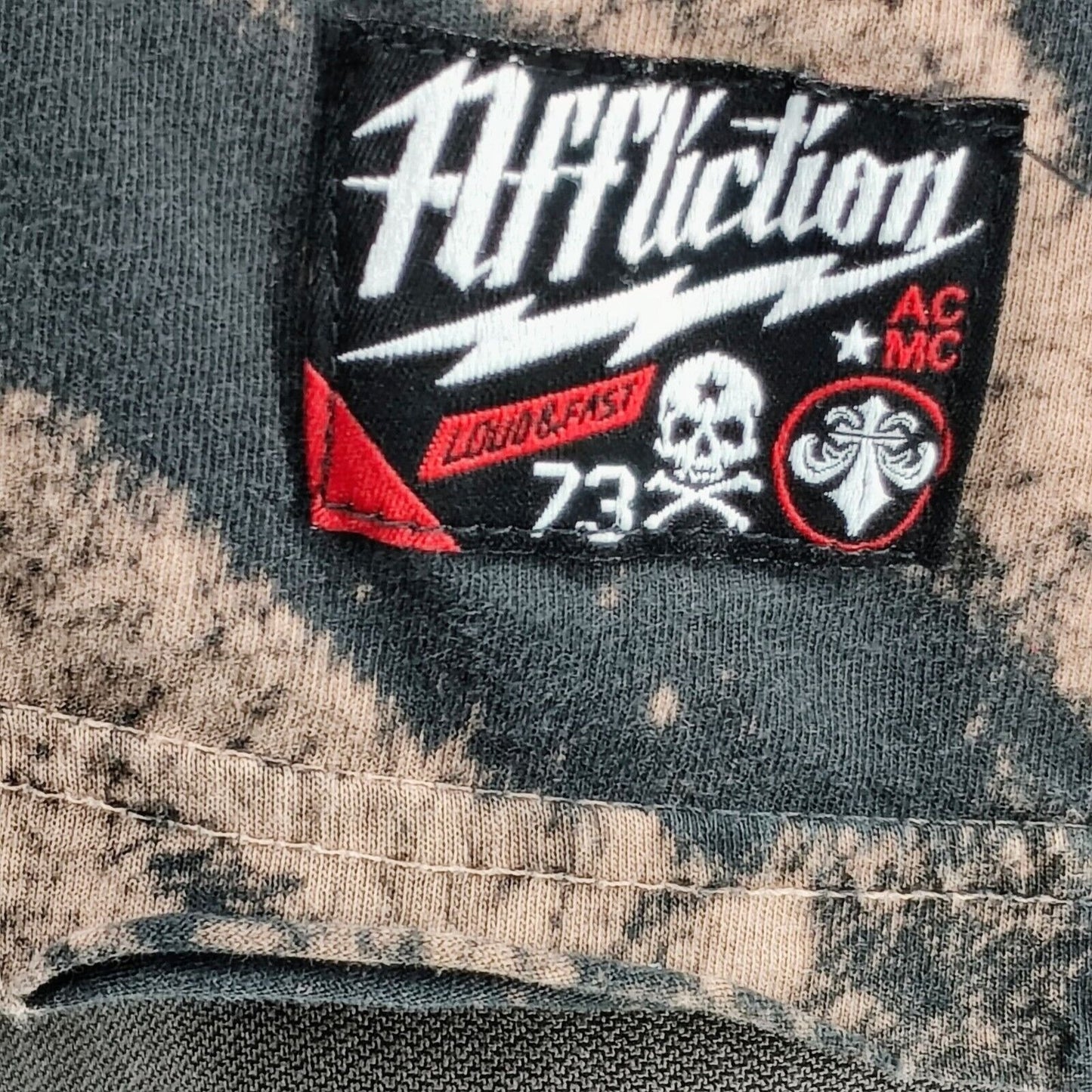 Vintage Y2K Affliction "Live Fast" Logo All Over Print Brown Graphic T-Shirt (L)