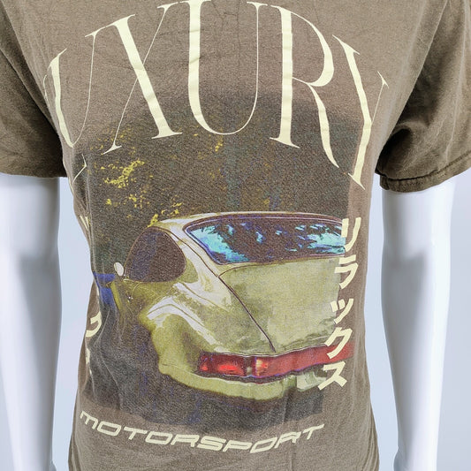 Fashion Nova Luxury Motorsports Japanese Kanji Brown Graphic T-Shirt (Large)