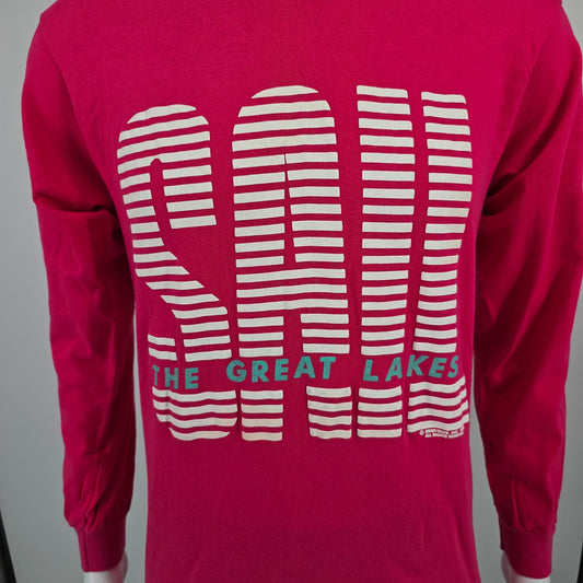 Vintage 1980s Belton Tough Tee Sail the Great Lakes Pink Long Sleeve T-Shirt (M)