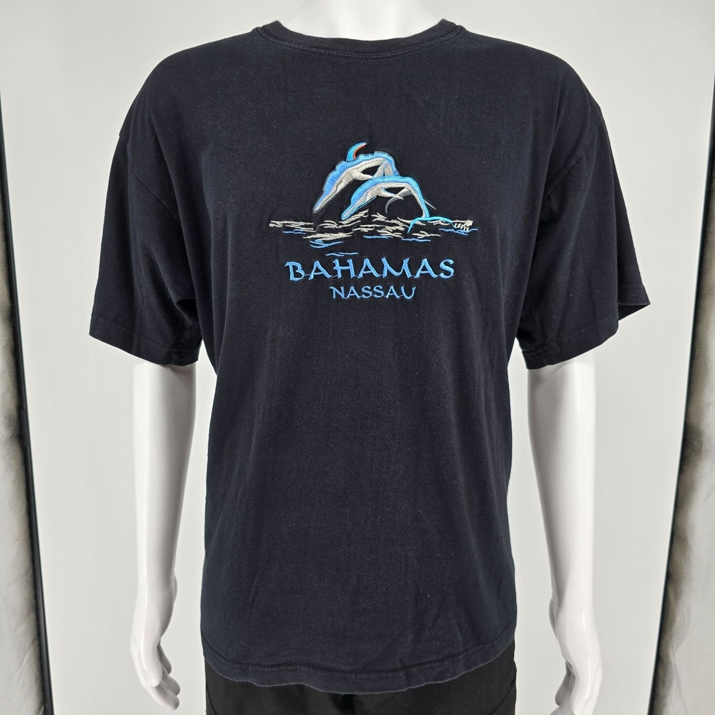 Vintage 1990s Dorsett Tee's Nassau Bahamas Embroidered Dolphins T-Shirt (XXL)