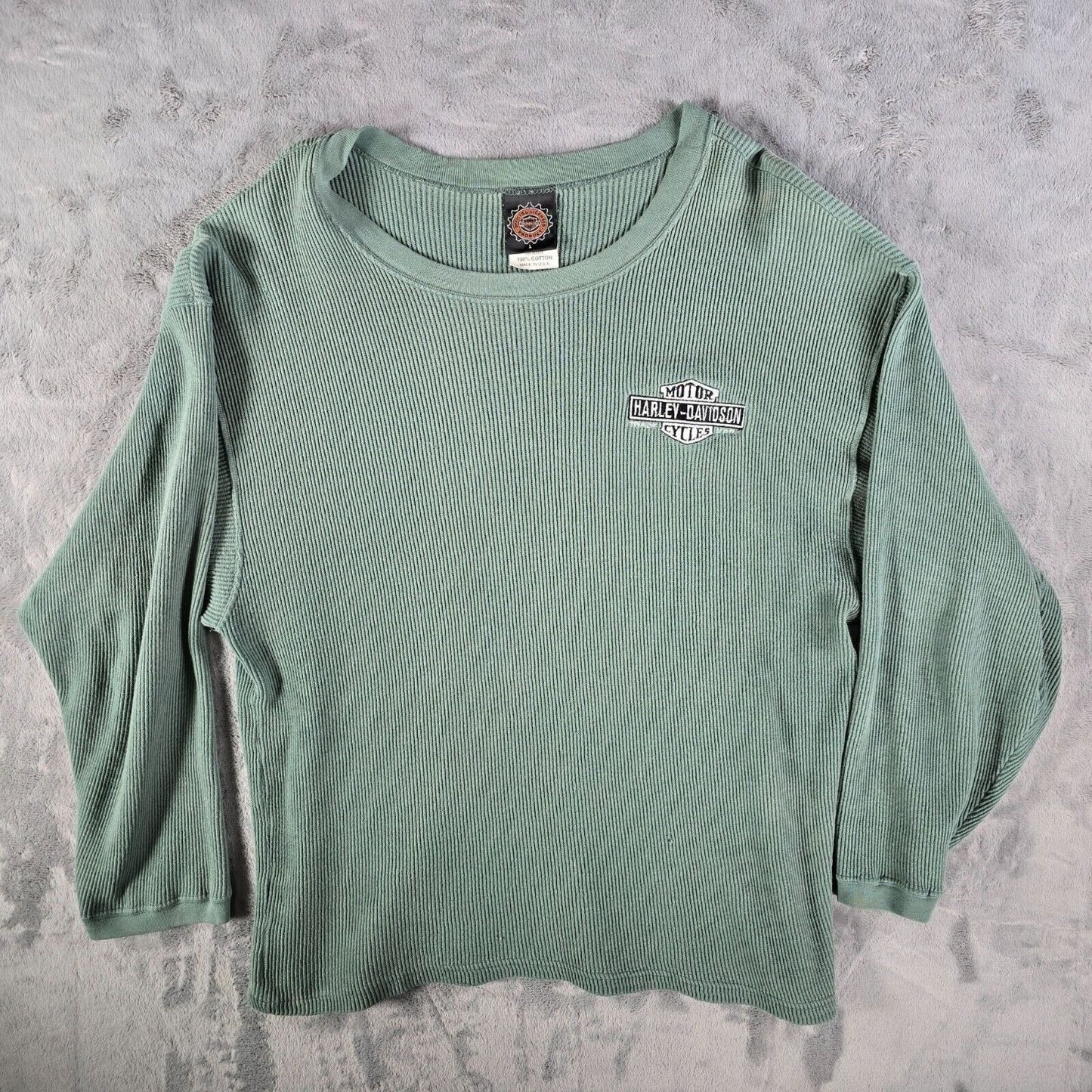 Vintage Y2K Made in USA Embroidered Harley-Davidson Motorcycles Thermal Shirt -L