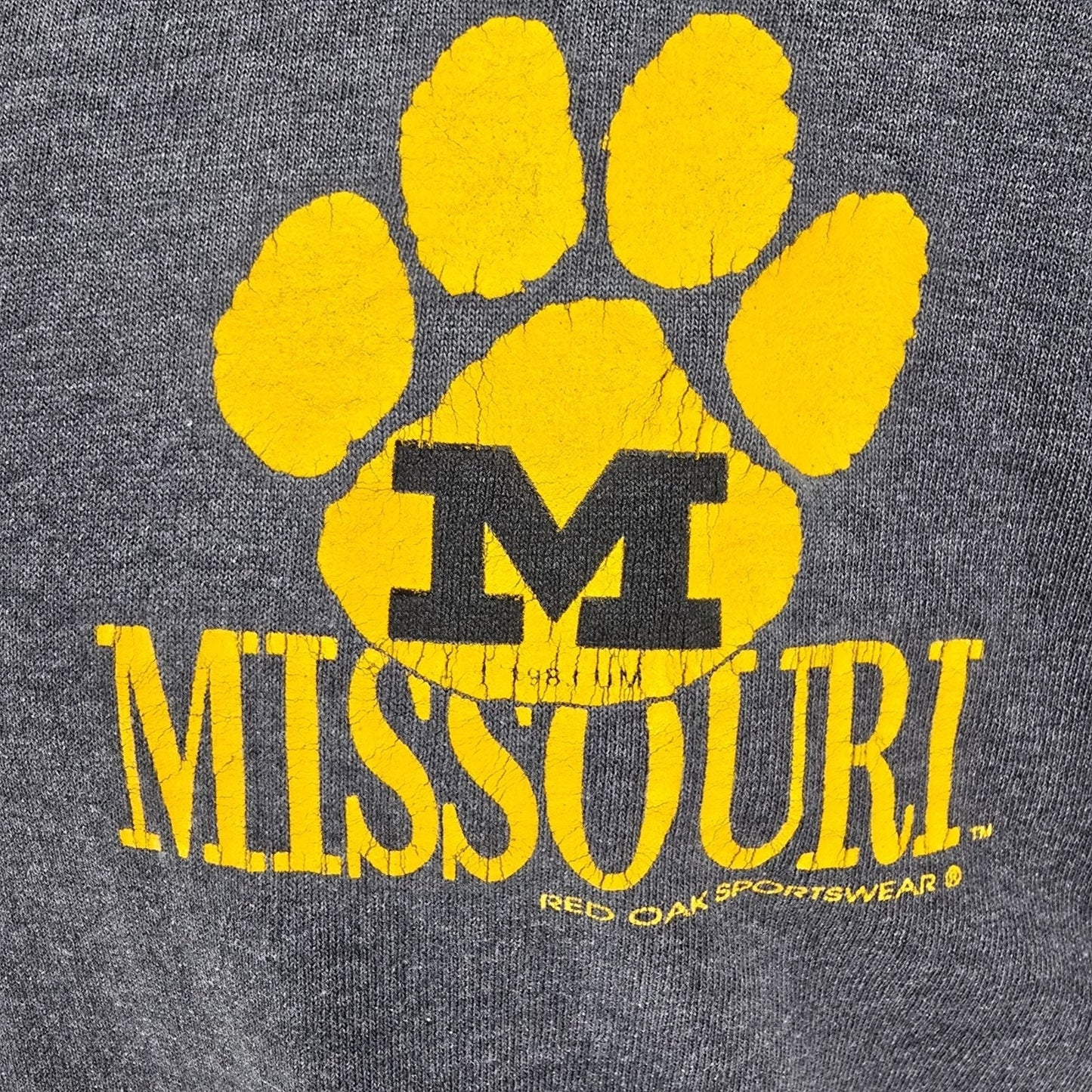 Vintage 1990s Red Oak Sportswear University of Missouri Faded Black T-Shirt (XL)