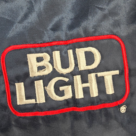 Vintage 1980s Bud Light Delivery Driver Fleece Lined Satin Bomber Jacket (M)