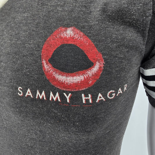 Vintage Sammy Hagar 1983 USA Tour Grey Ringer V-Neck Concert T-Shirt (XS/S)