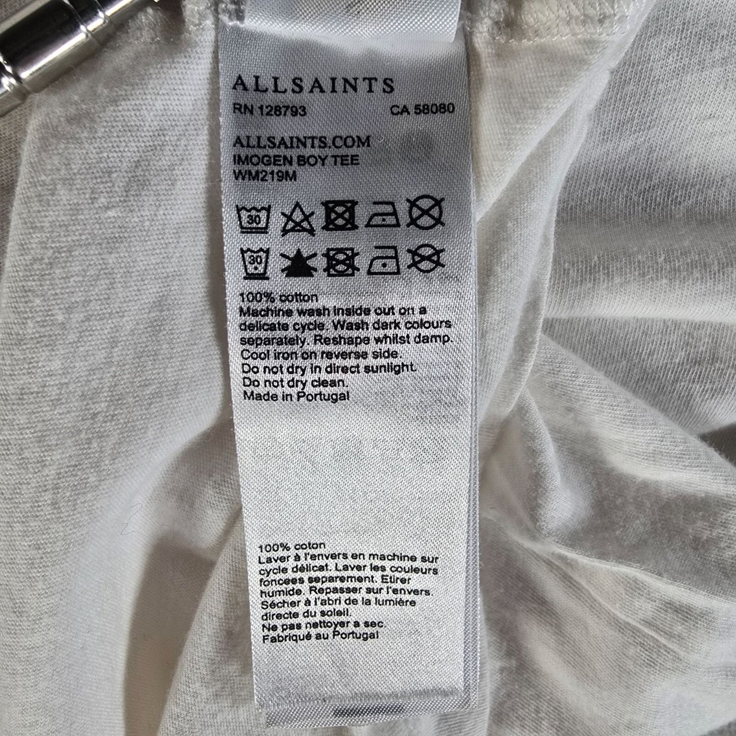 2010s AllSaints Womens Imogen Boy Tee Minimalist White Cotton T-Shirt (XS/S)