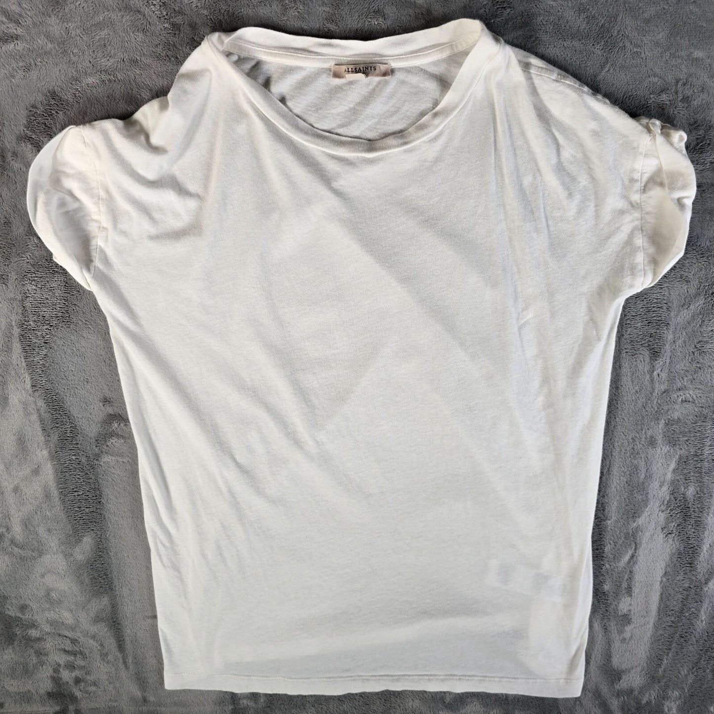 2010s AllSaints Womens Imogen Boy Tee Minimalist White Cotton T-Shirt (XS/S)