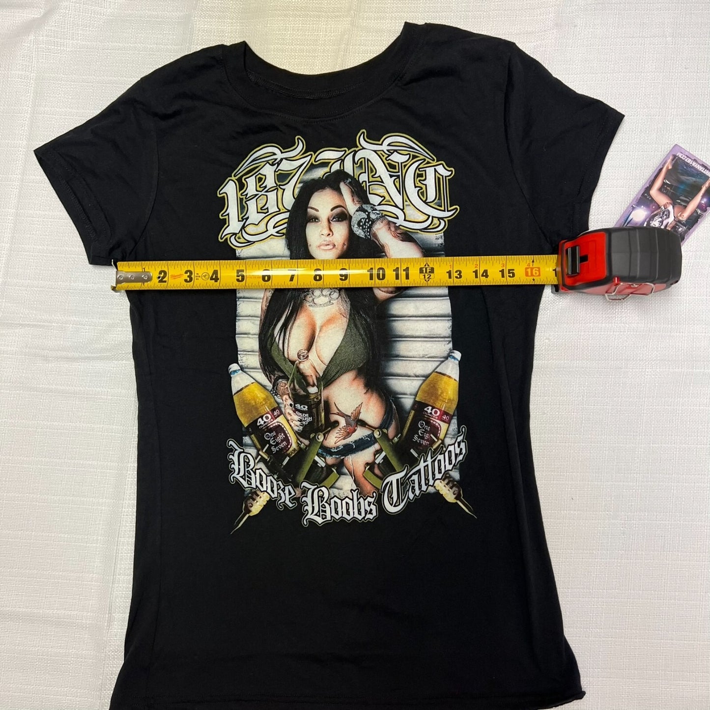 187 Inc Brittanya Razavi "Booze Boobs Tattos" Graphic T-Shirt New With Tags (XS)