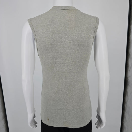 Vintage 1980s Sportswear Heather Gray Ribbed Sleeveless Gym Muscle Tank (XS)