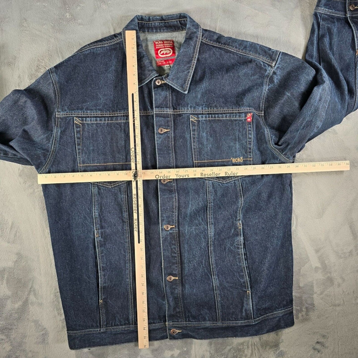 Vintage Y2K Ecko Unltd. Denim Foundry Blue Denim Down Low Jacket (4XB)
