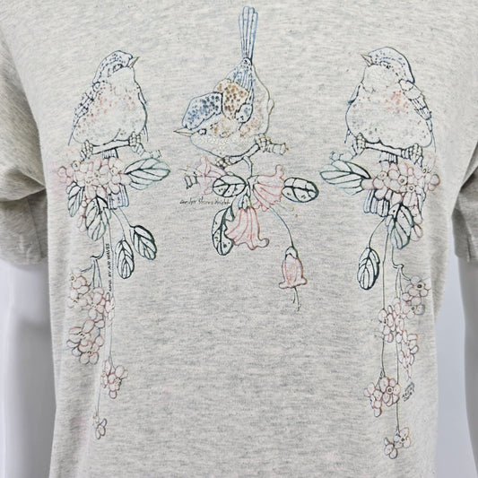 Vintage 1990s Carolyn Shores Wright Bird & Floral Art Single Stitch T-Shirt (M)