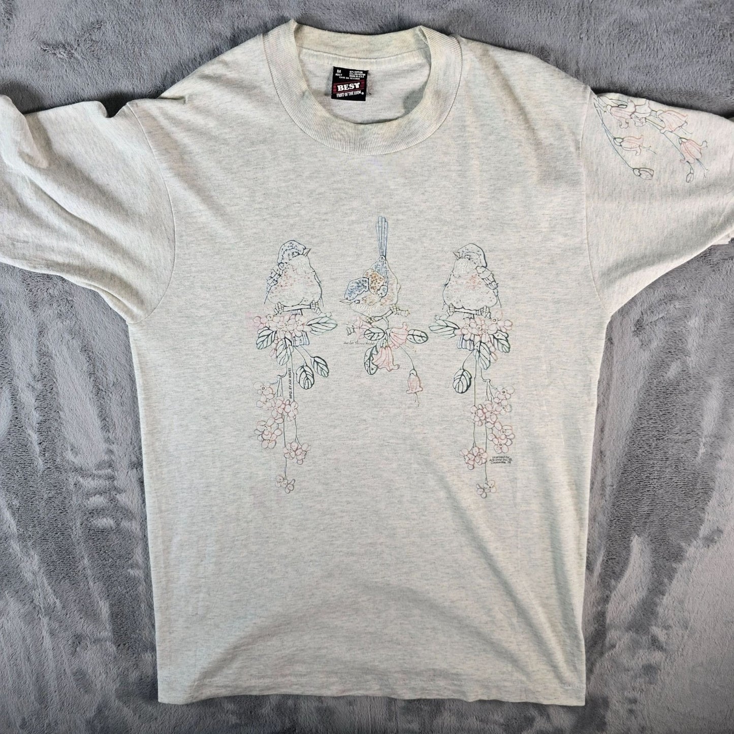 Vintage 1990s Carolyn Shores Wright Bird & Floral Art Single Stitch T-Shirt (M)