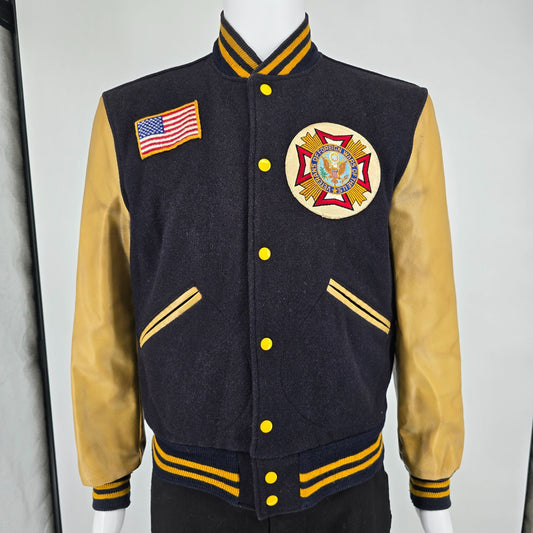 Vintage 1970s VFW Veterans of Foreign Wars Wool/Leather Varsity Jacket (S)