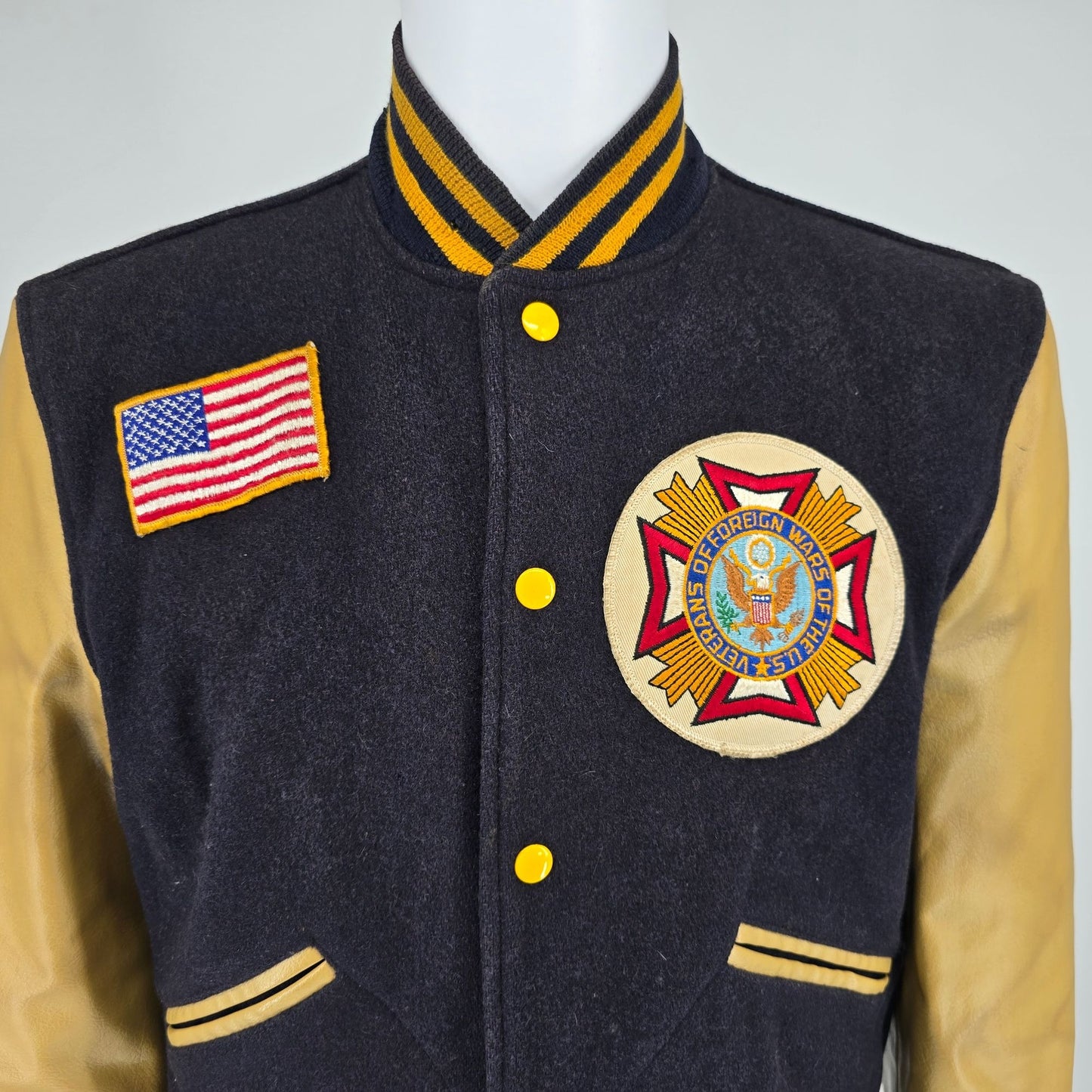 Vintage 1970s VFW Veterans of Foreign Wars Wool/Leather Varsity Jacket (S)
