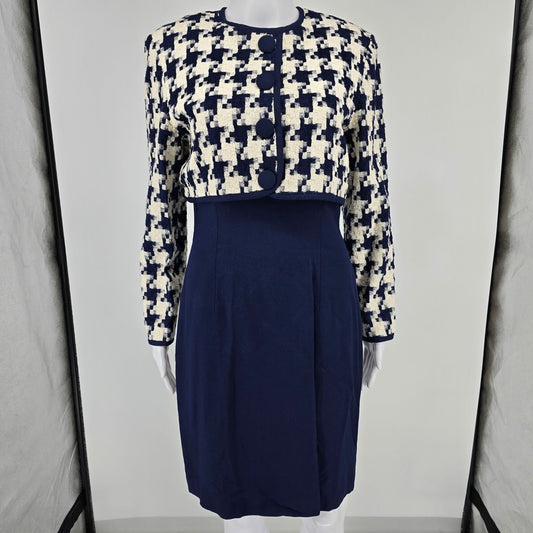 Vintage 1990s Ann Taylor Studio Navy/Ivory Jacket Look Sheath Dress (Size 8/M)
