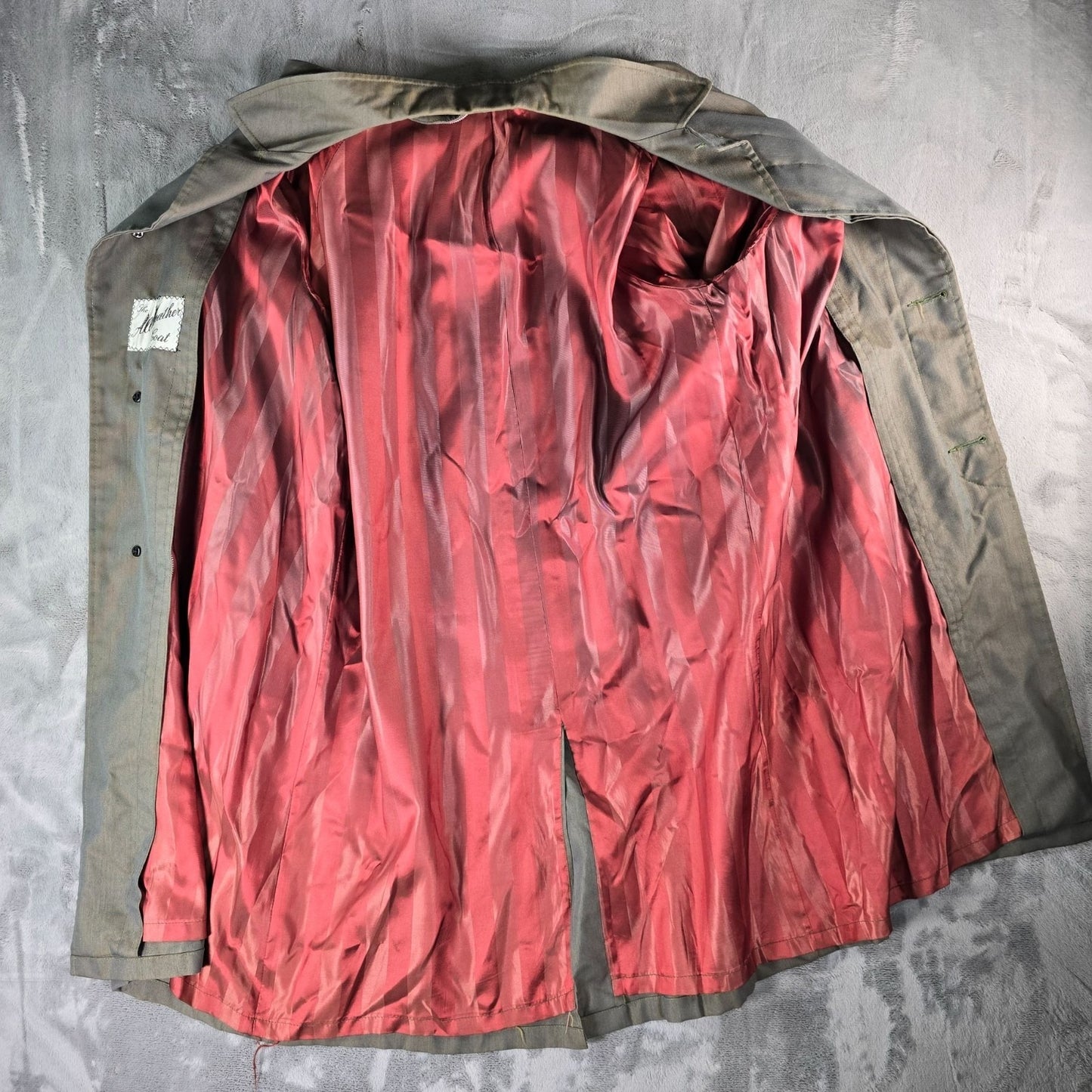 Vintage 1950s "The All Weather Coat" Gabardine Shell Satin Lined Raincoat (L)