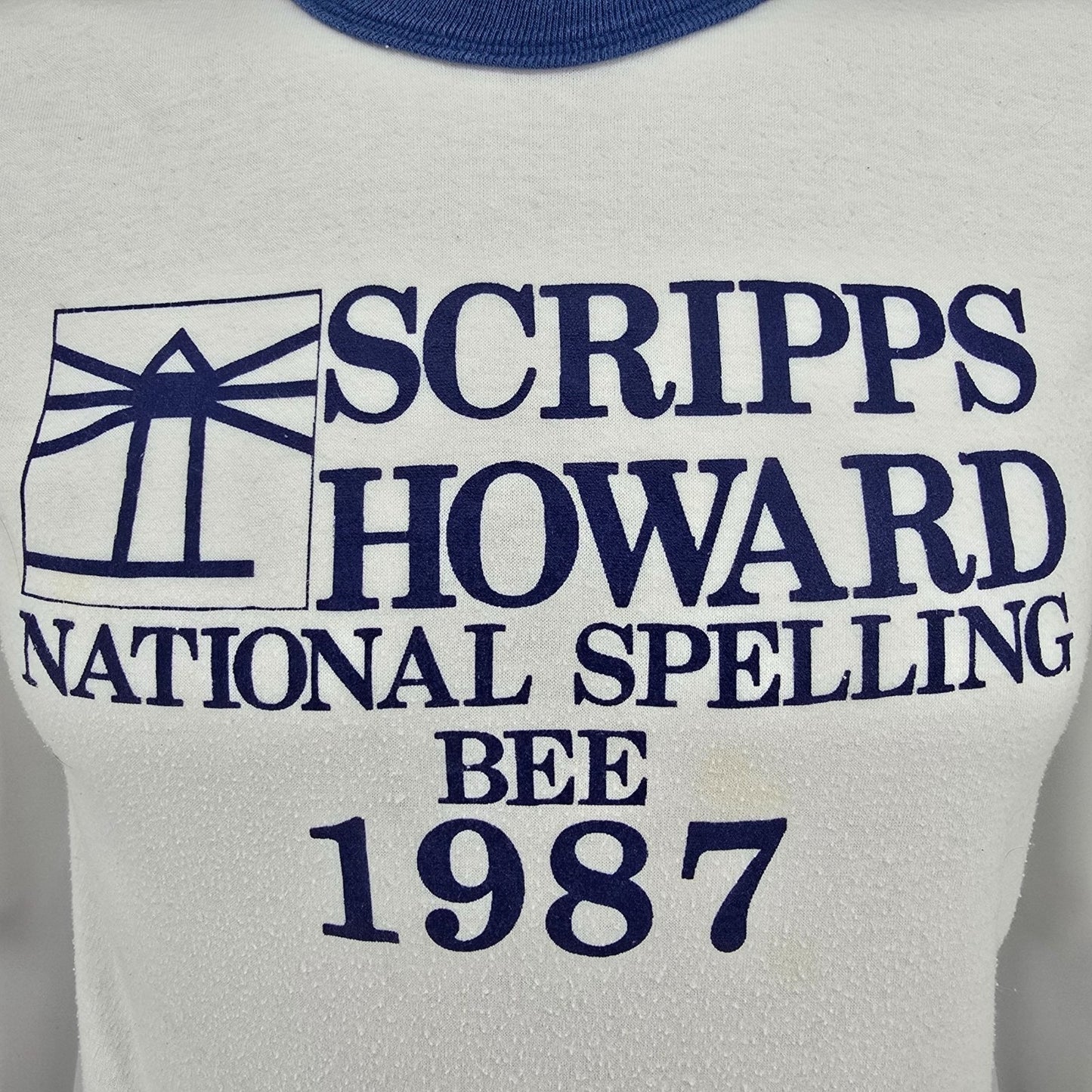 Vintage 1987 Velva Sheen Scripps Howard National Spelling Bee Ringer T-Shirt (S)