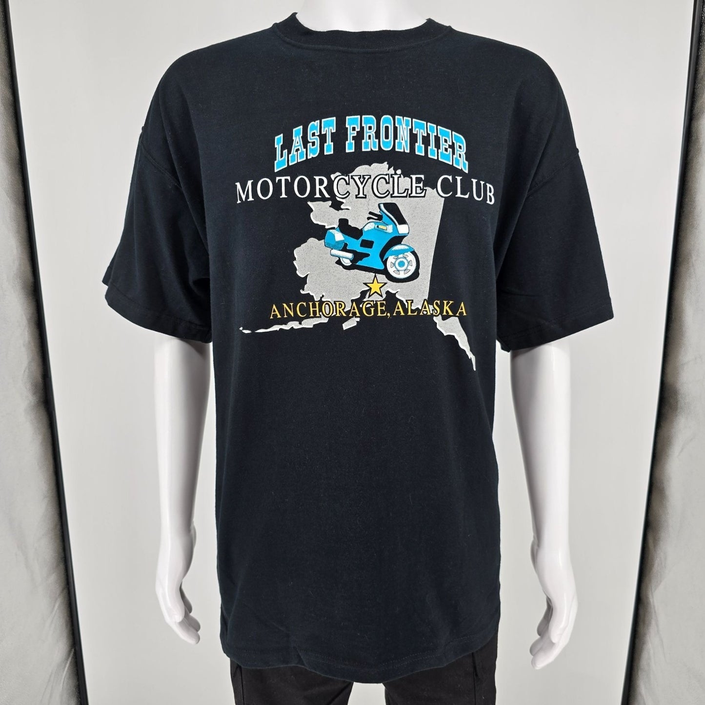 Vintage Y2K Last Frontier Motorcycle Club Anchorage Alaska Black T-Shirt (2XL)